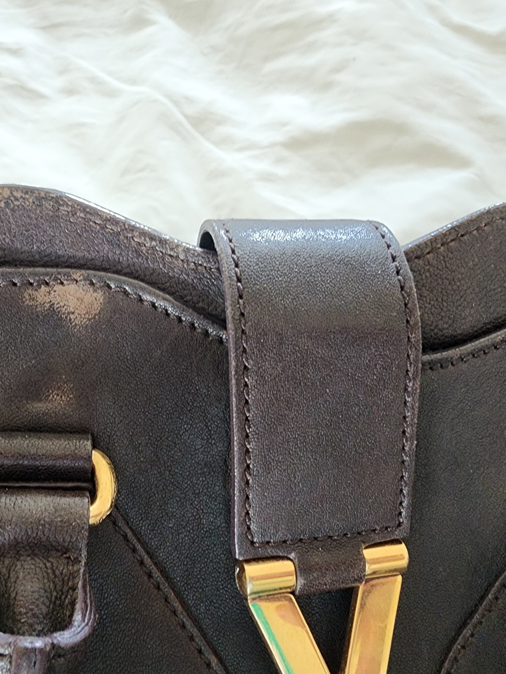 Yves Saint Laurent Black Leather Tote with Gold Y Accent - Picture 8 of 8